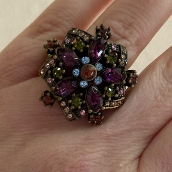 Heidi Daus Purple Amethyst Pave Swarovski Crystal Flower Ring Size 8